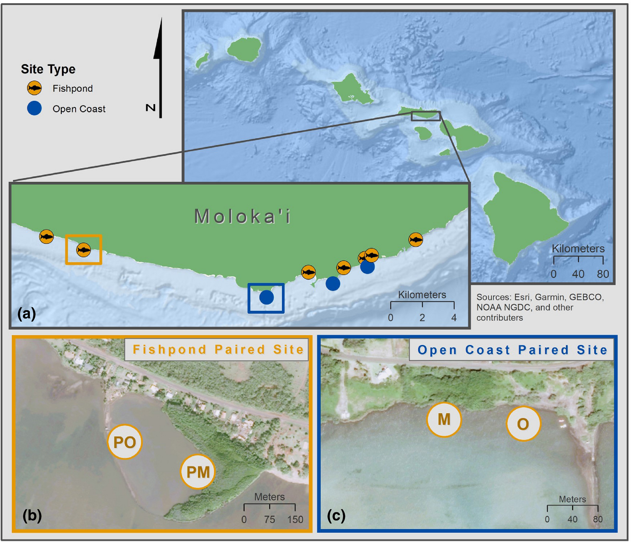 The island of Moloka'i and its location in the Hawaiian Islands